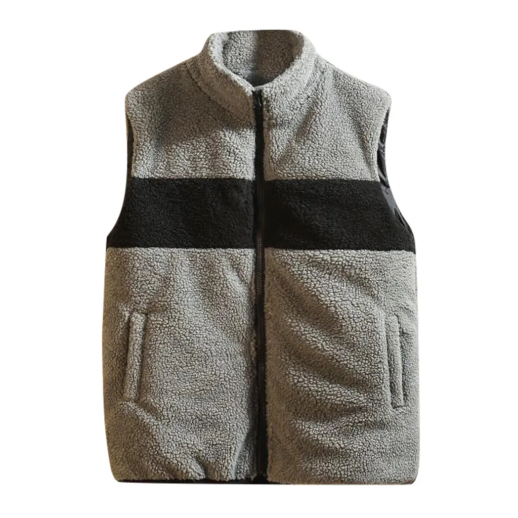 Men's Autumn Winter Fashion Stripe Splicing Keep Warm Waistcoat Vest Top Coat