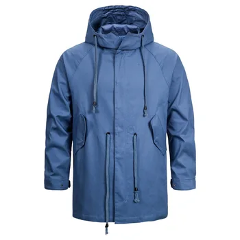 

2020 Solid Jacket with Hoody Work Wear Men Windbreakers Coat Plus Size Waterproof Streetwear Blue Jackets Streetwear Dropship