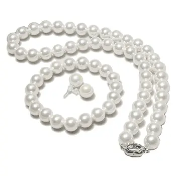 

Fashion Freshwater Cultured Pearl Necklace Set 925 Earring Bracelet Women Jewelry Set