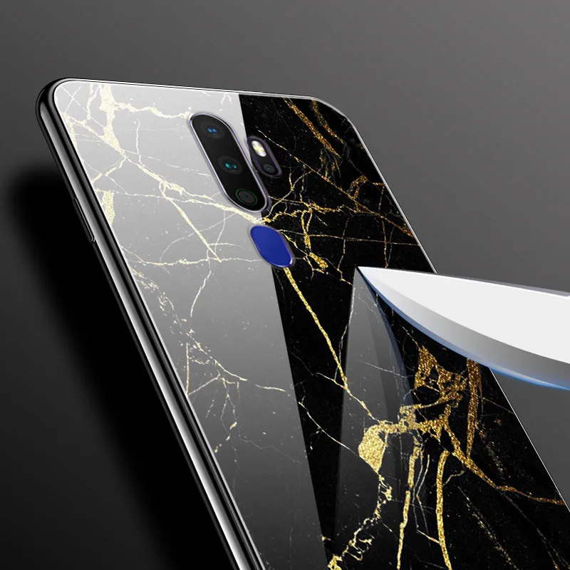 Закаленное стекло Чехол для OPPO A9 Case Жесткий ПК Красочная задняя крышка Для OPPO A9 Чехлы Бампер OPPO A9 A9 Чехол для телефона