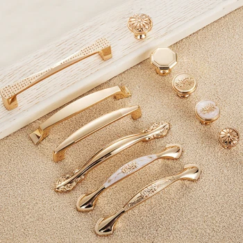 

Champagne Gold Door Handles Zinc Alloy Cabinet Handle Drawer Knobs European Wardrobe Pulls Kitchen Handle Furniture Hardware