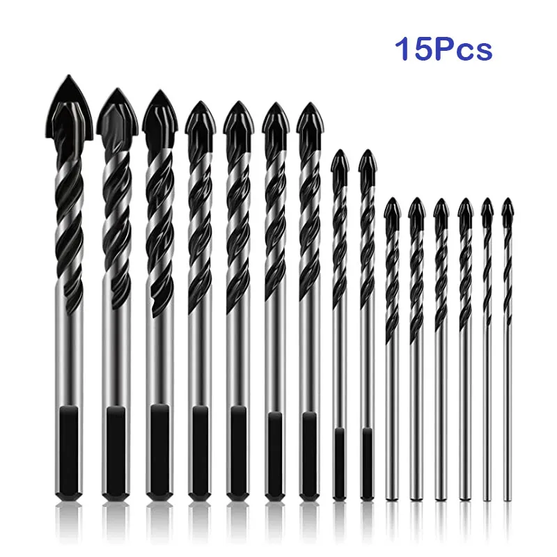 

15Pcs Masonry Drill Bits Set 3mm To 16mm for Glass Wood and Cement Tip Triangle Alloy Professional Masonry Bit