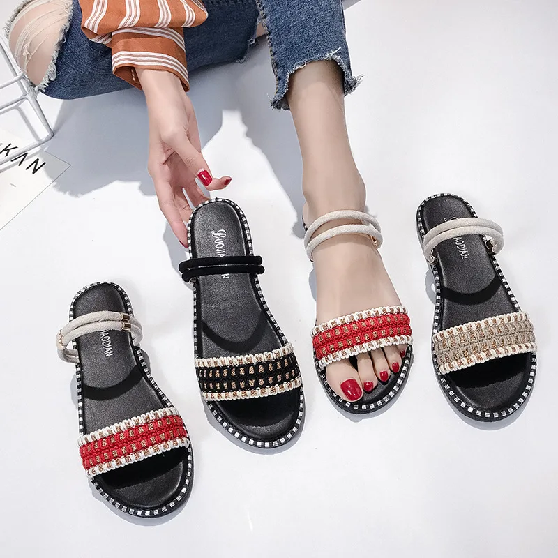 

WOMEN'S Sandals 2019 Summer Flat Heel Waterproof Platform Double Purpose Sandals Bohemian Rome Students Rivet Outer Wear Women's
