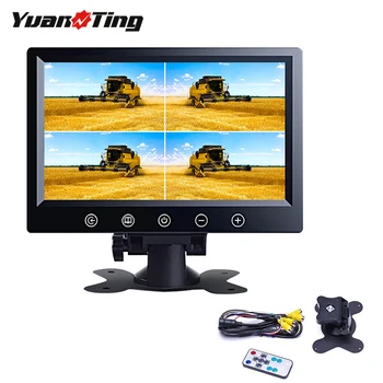 

YuanTing 9 inch TFT LCD Car Rearview Quad Split Monitor 4 Channels with Remote Control & Stand For Caravan Truck Camera