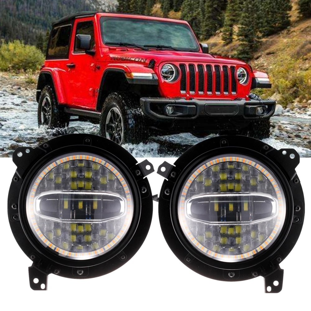 

Автомобильная светодиодная головная светильник для Jeep Wrangler JL 2018 2019 аксессуары переднего бампера светильник белый Янтарный угол глаза гало головной светильник s 108 ВТ комплект из 2 предметов
