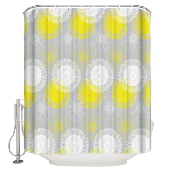 

Sunflowers Flowers White Yellow Gray Shower Curtain Decor with Hooks Waterproof