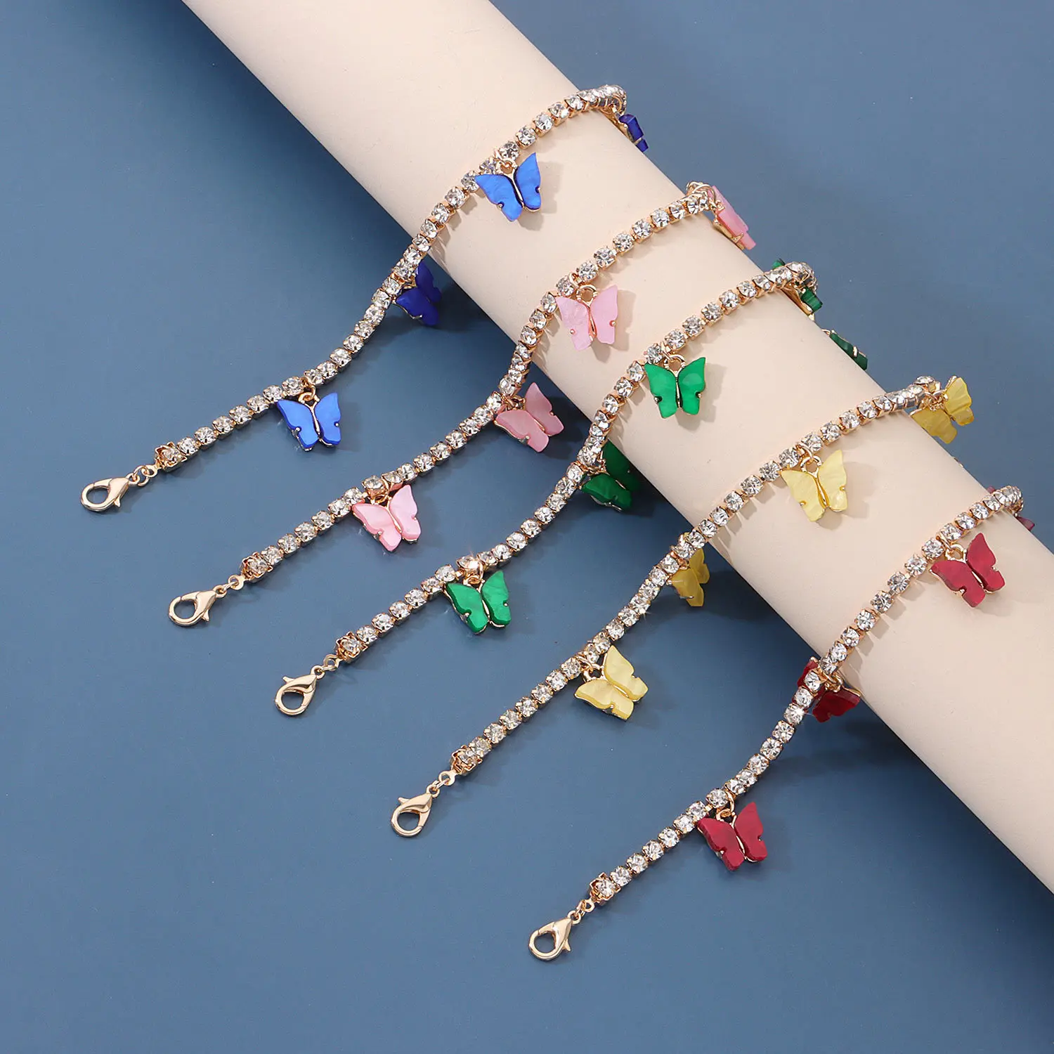 Color Butterfly Pendant Anklet For Women Crystal Chain Anklet Vacation Dating Accessories 2020