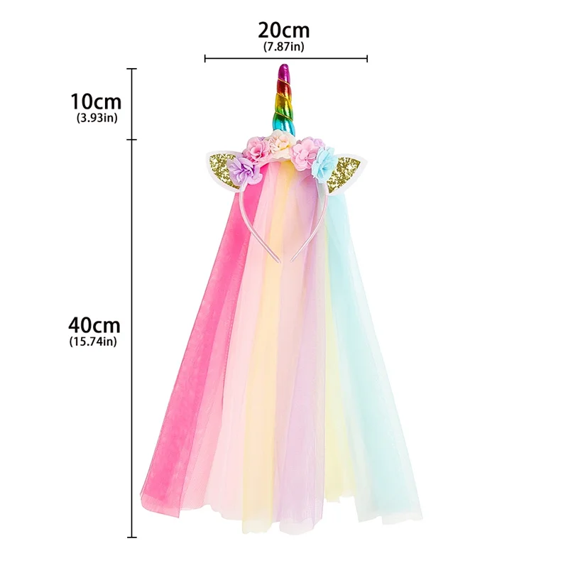 Rainbow Unicorn Headband Glitter Cat Ears Headband with Long Tulle Party Unicorn Hair Accessories Girls Unicorn Hair Band hair ties for women