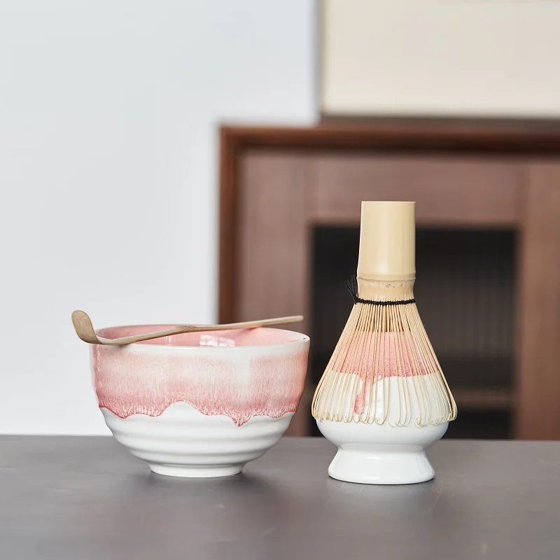 Matcha Tea Set Tea Set 1-4pc japanese tea set bamboo matcha whisk scoop ceremic Matcha Bowl Whisk Holder matcha tea sets