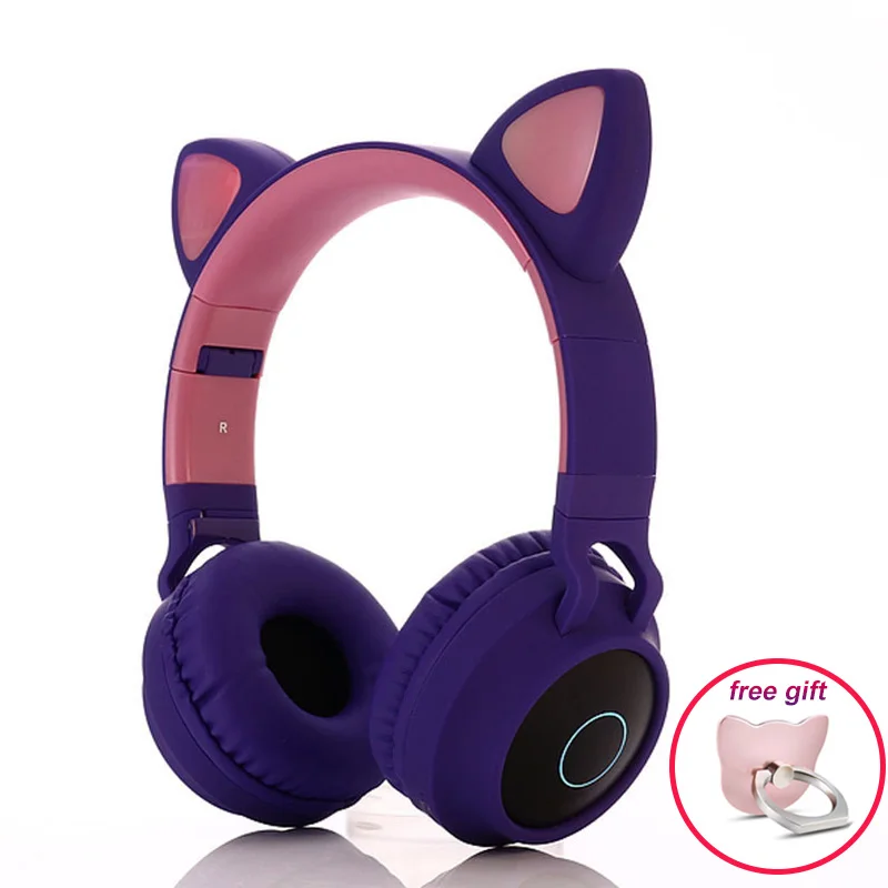 Беспроводные наушники с милыми кошачьими ушками, Bluetooth стерео наушники с микрофоном, рождественский подарок для взрослых и детей, гарнитура на голову - Цвет: Purple