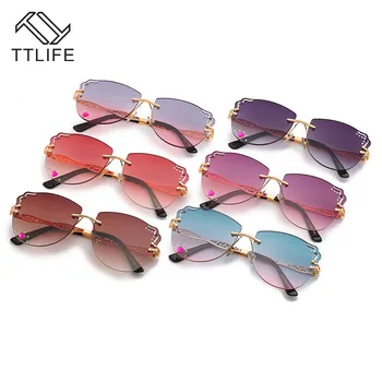 

TTLIFE Rimless Sunglasses Women Brand Designer Sun Glasses Gradient Shades Cutting Lens Ladies Rimless Metal Eyeglasses UV400