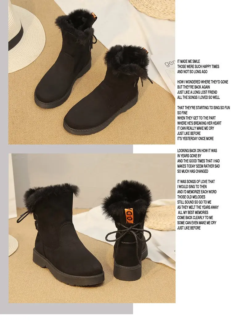 Женские ботинки; женские зимние ботинки; теплые замшевые ботильоны на плоской подошве с плюшевой бабочкой и мехом; женская обувь; модная черная обувь на платформе
