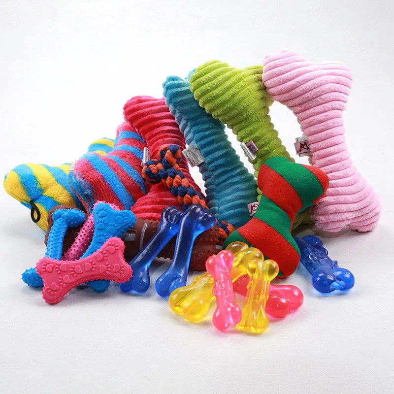

1 plush Squeaky Bone dog toys bite-resistant chew puppy training toy soft Resist Interactive Cotton Bone Training Pet supplies