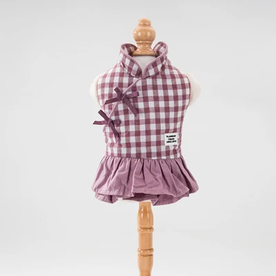 Hipidog Новое поступление классическое хлопковое клетчатое платье для собак Зимняя юбка для собак маленький щенок зимняя одежда - Цвет: Purple