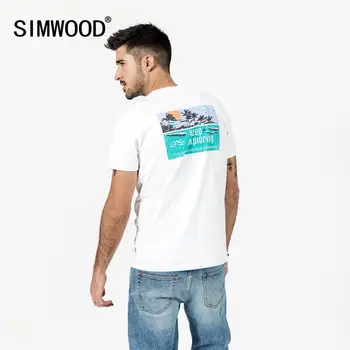 

SIMWOOD 2020 spring summer new t-shirt men letter print T shirt 100% cotton back scenery print plus size tops SJ170051