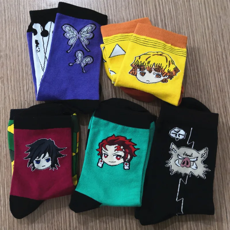 Аниме Demon Slayer Kimetsu no Yaiba Kamado Tanjirou Kochou Shinobu носки с вышивкой до щиколотки рисунком из