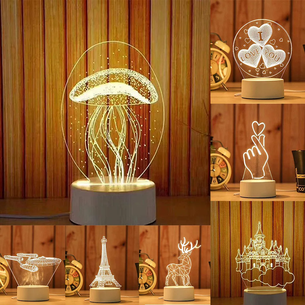 3D Usb акриловый ночной Светильник s Led настольный стол украшение для спальни подарок теплый белый светильник Медузы архитектурная настольная лампа#10