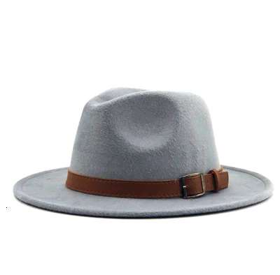 Новая шерстяная шляпа Fedora Hawkins фетровая шляпка с широкими полями женская Трилби Chapeu Feminino шляпа для женщин и мужчин Джаз церковь Крестный отец шляпы сомбреро - Цвет: gray2