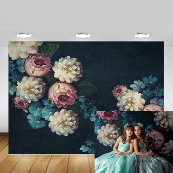 

Vintage Flowers Background Photography Peony Flower Painting Retro Adult Child Portrait Old Photo Background Newborn Birthday