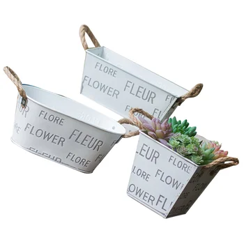 

3 Pcs Simple Iron Succulent Flower Pot Flower Bucket Set Combination Plant Flower Holder for Home Garden (White)