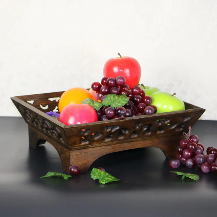

Vintage Brown Wood Fruit Food Display Tray Plates for Tableware Home Kitchen Party Dinnerware Fruit Cake Holder Wood Fruit Tray