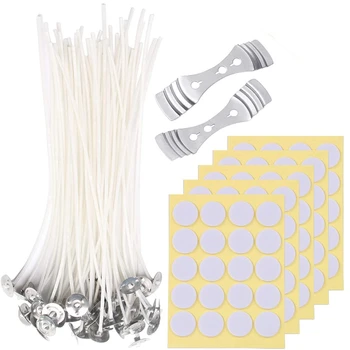 

202 Pieces Cotton Candle Wicks with Candle Wick Stickers and Centering Device for DIY Candles Craft, Candle Making Kit