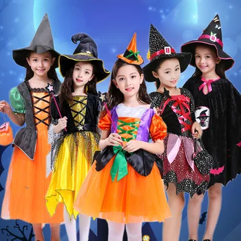 

Halloween Christmas children costume girls cute princess skirt little witch elf cosplay pumpkin skirt