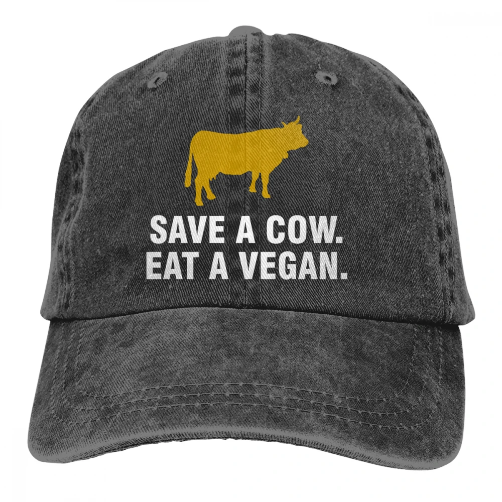 Save A Cow Eat A Vegan Casquette черные унисекс Мужские Женские джинсовые бейсболка с ремешком кепки Регулируемая шляпа для гольфа папа