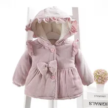 Зимняя хлопковая стеганая одежда для маленьких девочек, утепленное вельветовое пальто, куртка Верхняя одежда с капюшоном для маленьких девочек, парки для детей 0-3 лет
