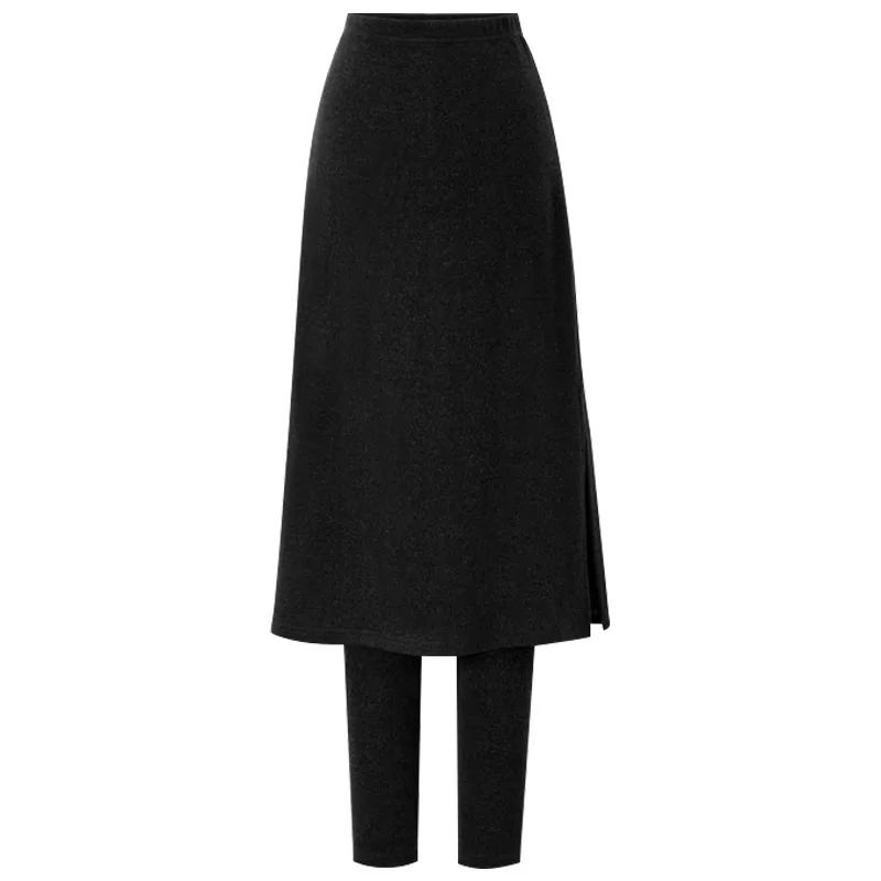 

Women 19FW solid fake two in one legging and skirt with plush plus size High Waist Empire