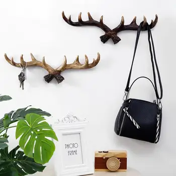 

Vintage Antlers Wall Mounted Hanging Hooks Keys Bag Clothes Sundries Hanger Storage Rack Shelf Home Wall Decoration
