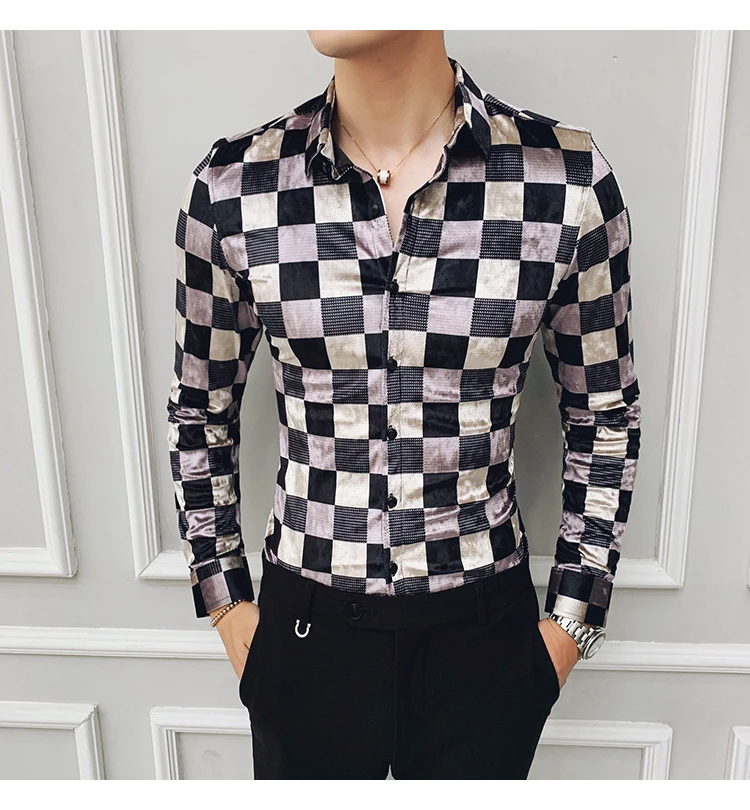 High grade plaid dress shirts men flannel long sleeve black casual shirt slim fit winter thick warm fashion social 4xl