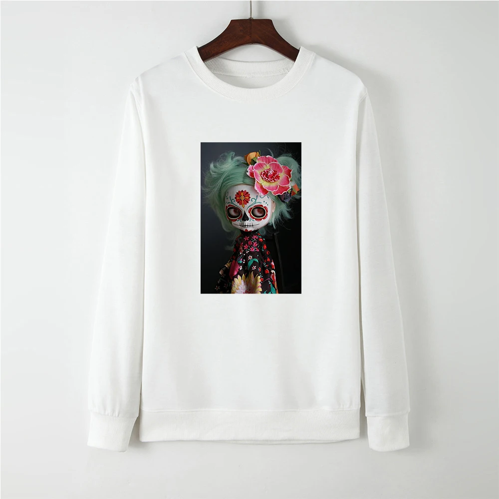

Streetwear Punk Long Sleeve Women Hoodies Day of the dead Print Hooded Pullover Beautiful Comfortable Casual O-neck Sweatshirts