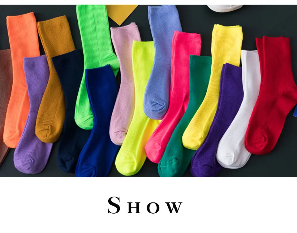 Женские носки ярких цветов, уличные, Харадзюку, скейтборд, женские забавные носки, одноцветные, флуоресцентные, студенческие, спортивные, модные, женские носки до середины голени
