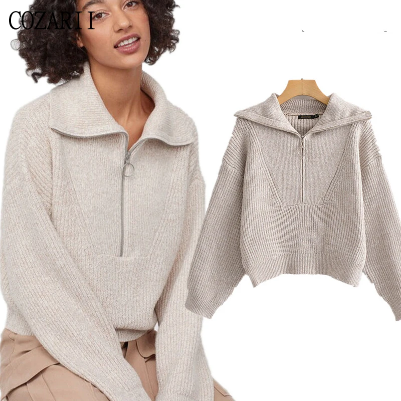 

Verdorde 2019 winter truien vrouwen engeland vintage peter pan kraag ritsen solid warm pull femme truien vrouwen truien tops