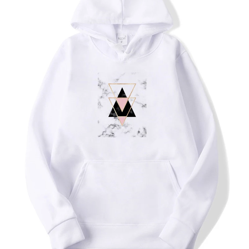 

Hoodies Women Thicker Plus Velvet Warm Soft Triangle Printed Simple All-match Pockets Leisure Pullovers Womens Trendy Sweatshirt