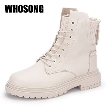 

Cow Women Boots Woman Flats Female Beige Brand Boots Ladies Real Leather Shoes Girls Motorcycle Ankle Botas Fashion Shoes New