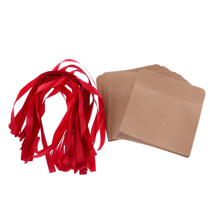  50pcs Set Retro Style Kraft Paper Envelopes For Wedding Invites Greeting+Ribbons Red / Yellow / Bro - 4.00056E+12