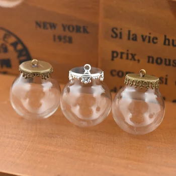 

100 sets 25x15mm glass globe with Crown findings set glass bubble DIY vial pendant
