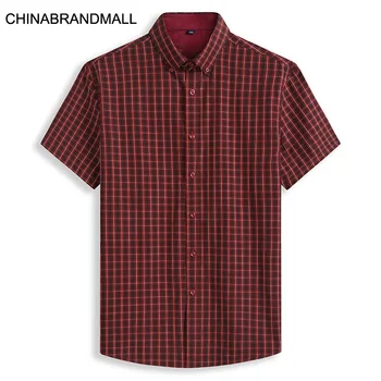 

2020 Men Plus Fat Plus Size Leisure Grid Printing Short Sleeve Shirt