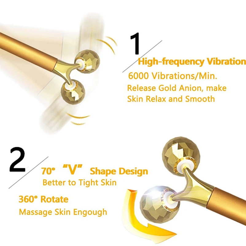 24k Gold Energy массажер для лица и глаз 3D ролик электрическая вибрация Beauty Bar уход за