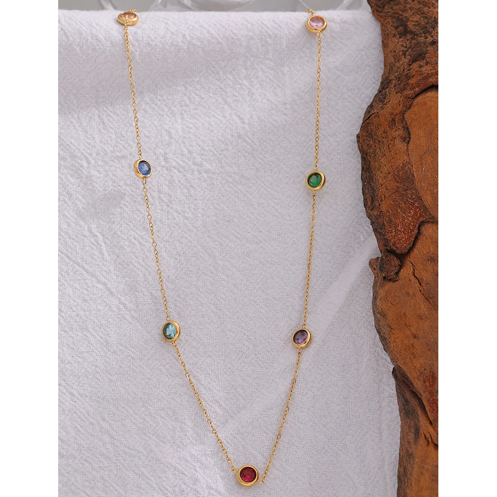 Yhpup 316L Stainless Steel Chain Necklace Delicate Colorful Cubic Zirconia Collar Necklace Trendy Jewelry Bijoux Femme Party cuban necklaces silver necklace fashion necklace stainless steel necklace metal necklace choker necklace statement necklace pendant necklace sterling chain necklace