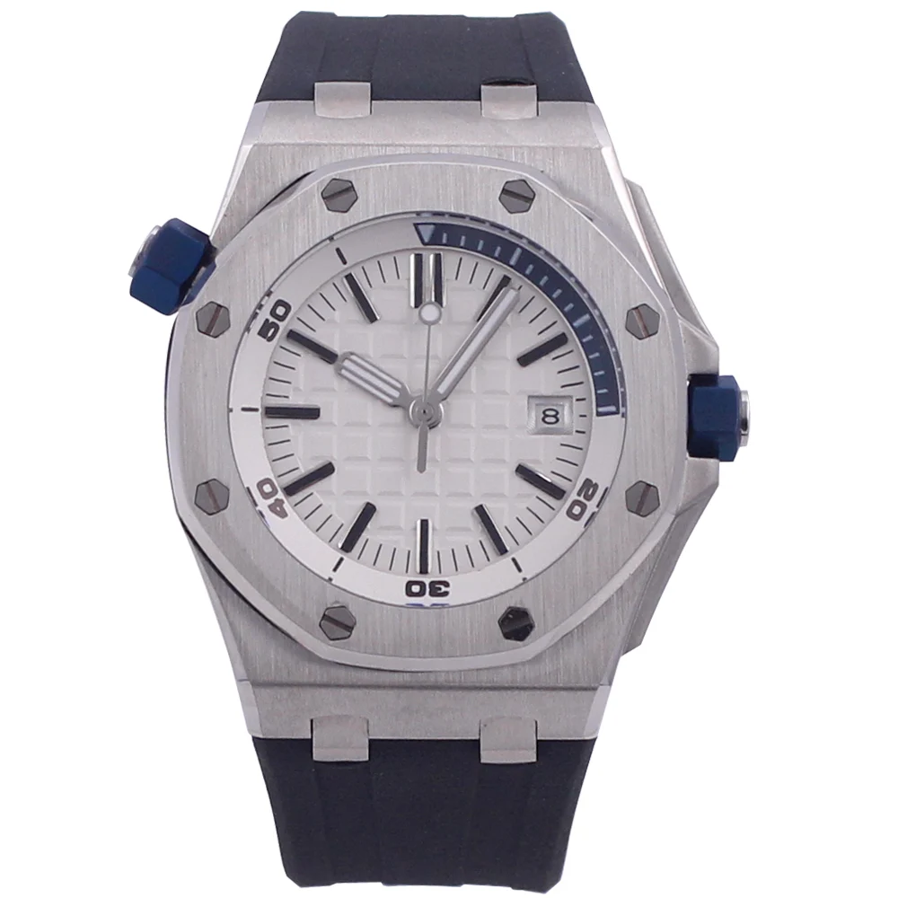 

42mm Men Watch Stainless Steel Case Automatic Fashion Luminous Waterproof Men's Rubber Strap Green Dial Wristwatch Men