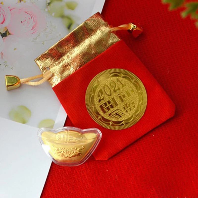 2021 Year of Ox Commemorative Yuanbao Chinese Zodiac Souvenir New Year Decoration Party Gifts Gold ingot red cloth bag envelope