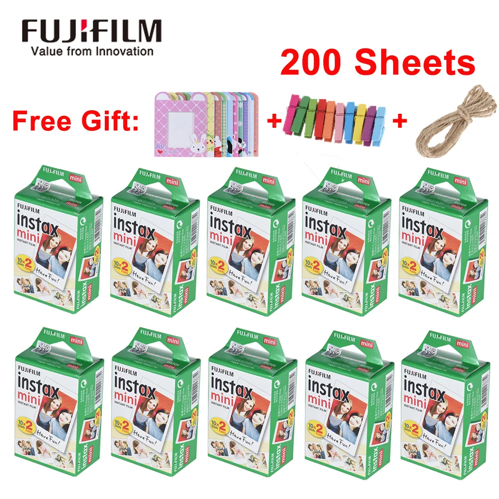 Оригинальная пленка Fujifilm Instax Mini 10-200 листов, белая фотобумага для Fuji Instax Mini 9 8 25 90 7 S, пленка+ Бесплатный подарок