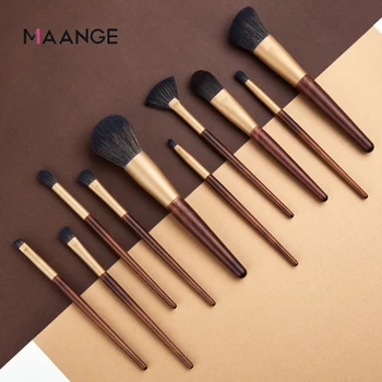 

10pcs Professional Make up Brush Kit Eye Brow Shadow Concealer Blusher Loose Powder Foundation Brushes Wood Cosmetic Tools