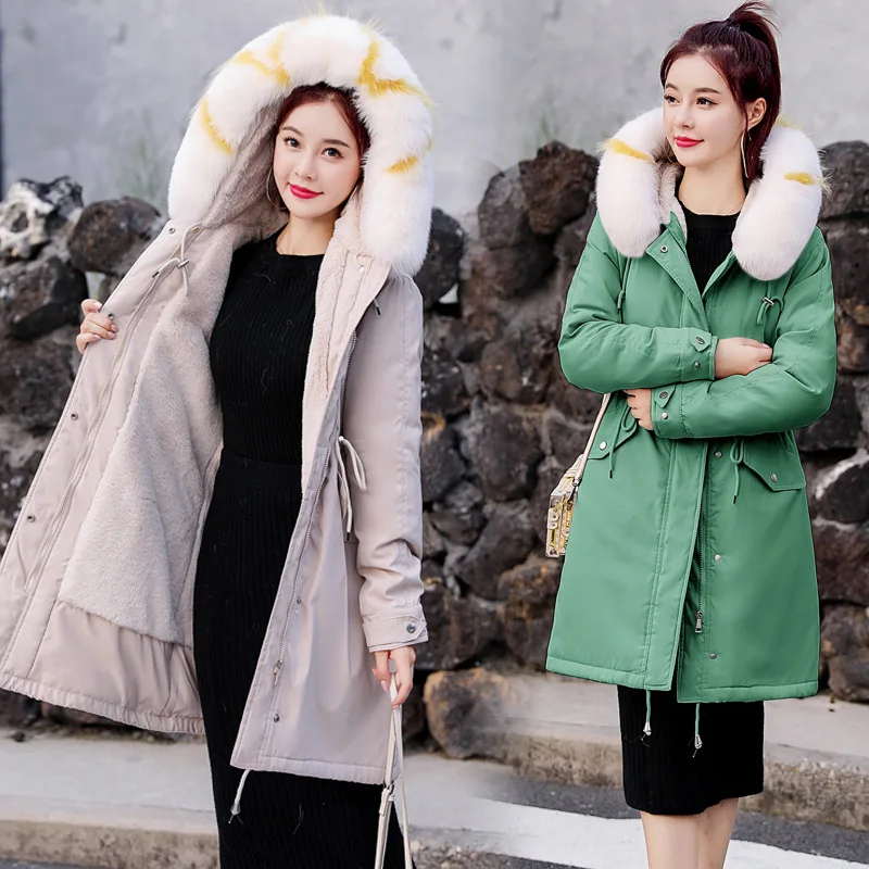 

Winter New Style Sweet College Style Casual Waist Hugging Thick plus Velvet Hooded Women's Slim Fit Cotton-padded Clothes Middle