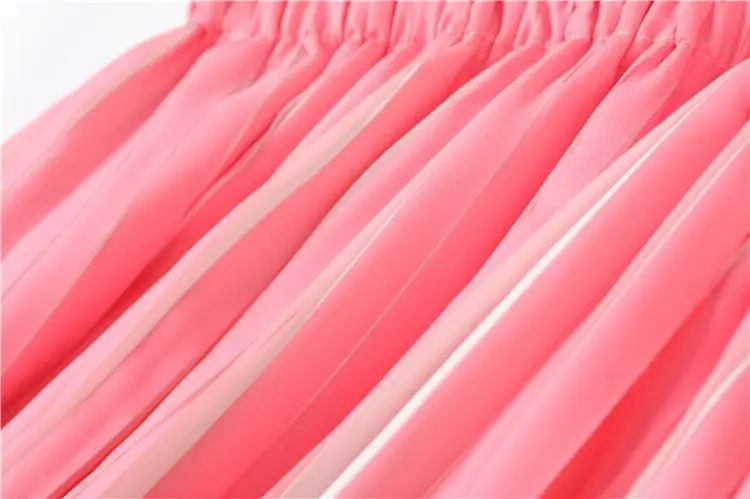 Горячая Miyake Модные Полосатые розовые складные o-образным вырезом с коротким рукавом талии тонкие и красивые платья