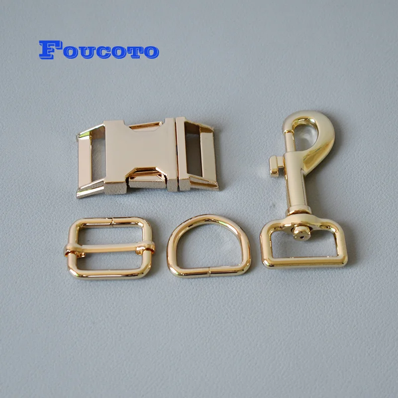 

10 sets Metal release buckles D rings adjuster 25mm for dog collar leash puppy rope clip buckles clasp snap hook DIY accessories