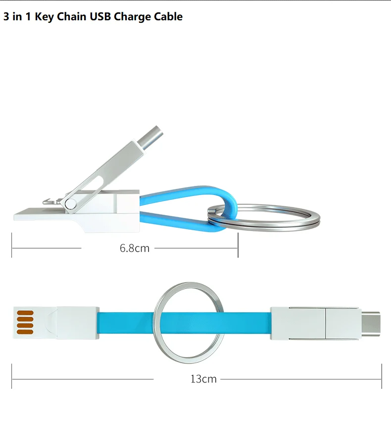 3 in 1 Magnetic Key Chain Micro USB Type-C Data Charge Cable For iPhone Android Magnetic Data Cable Key Rings Charging Keychains